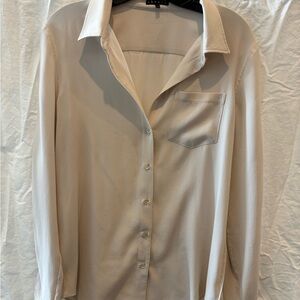Theory Cream Button-Up Long Sleeve Blouse